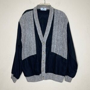 Umberto Vallati Italy Mens Black Linen & Cotton Knit Long Sleeve Cardigan 48 XXL